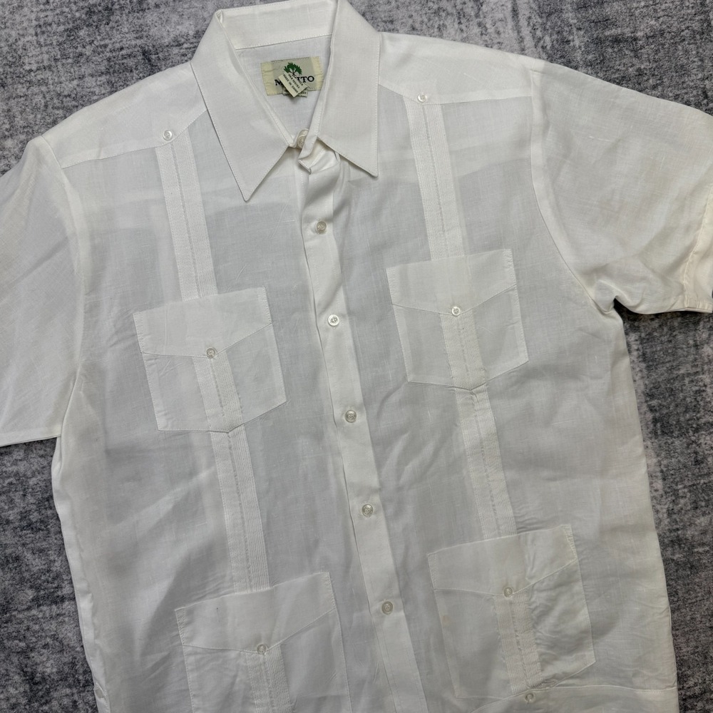 Mojito Guayabera Shirt Mens XL White Linen 4 Pocket Cuban Miami Party Beach